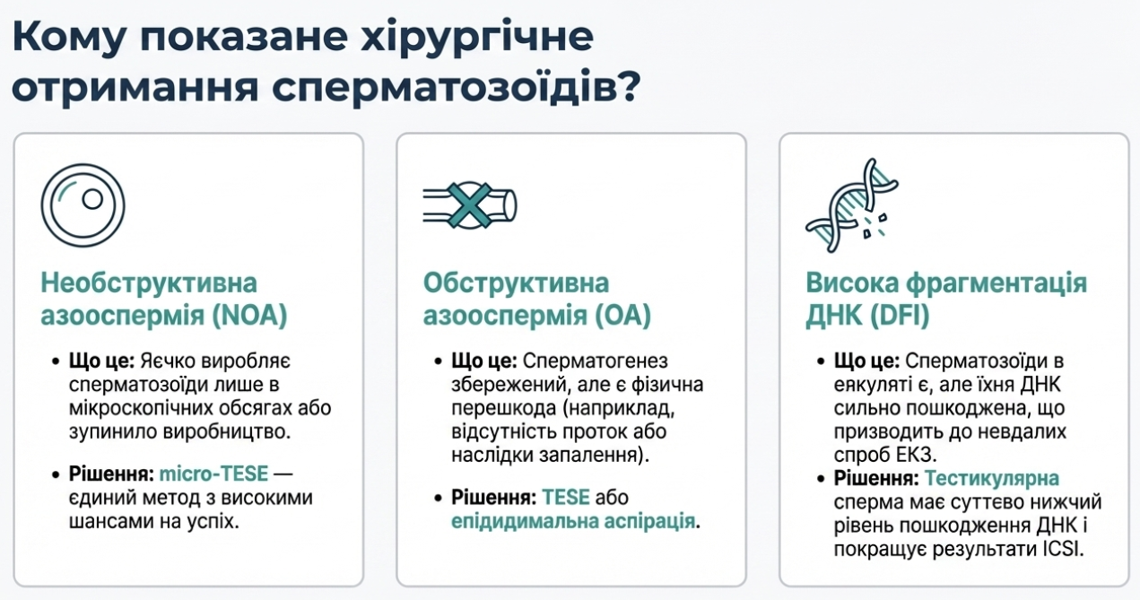 Показання до TESE та micro-TESE при азооспермії