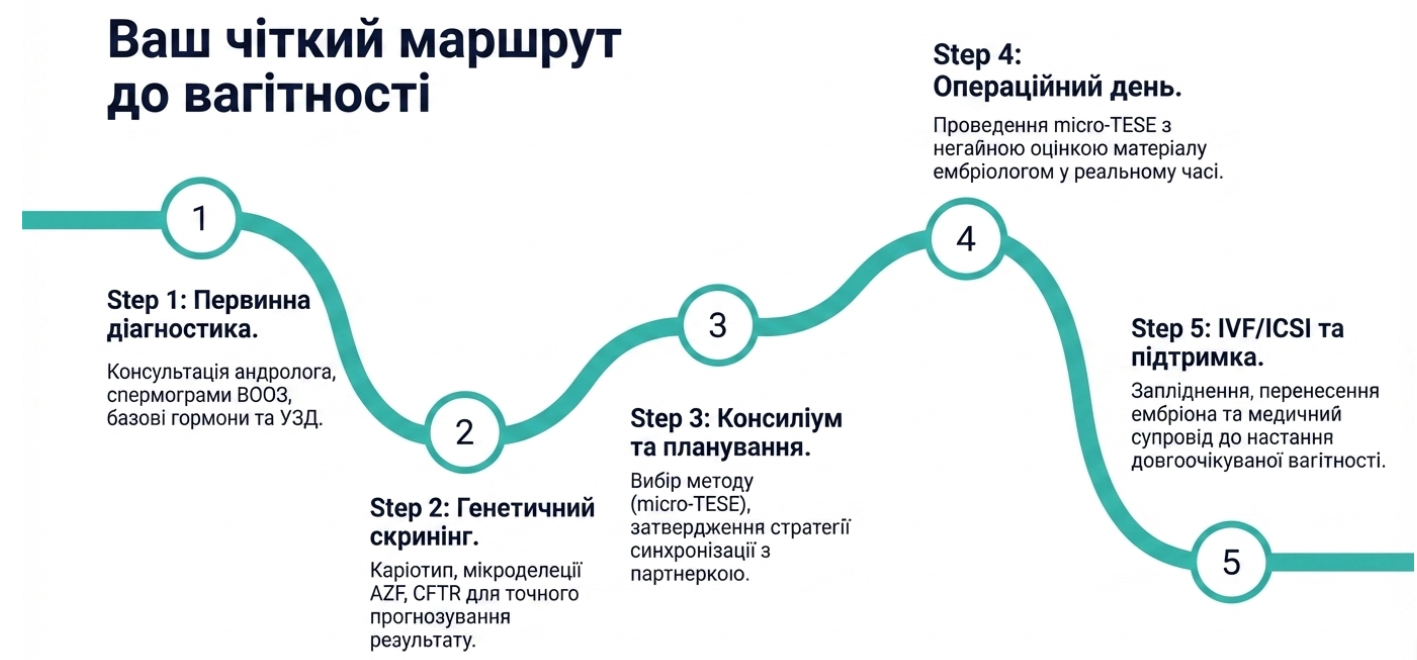 Маршрут пари від консультації до ICSI після TESE