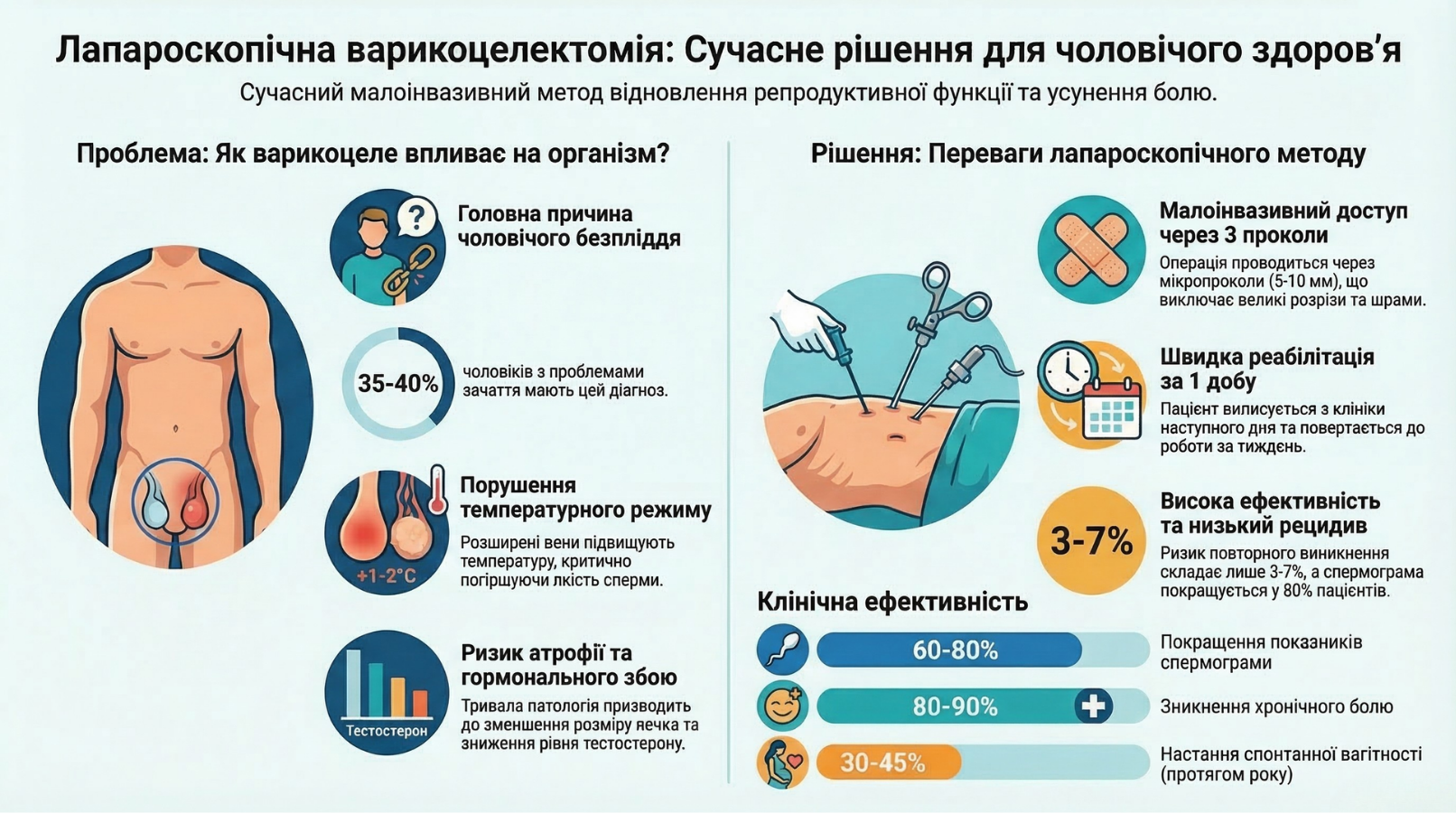Лапароскопічна варикоцелектомія: анатомічна схема доступу і перев'язки розширених вен