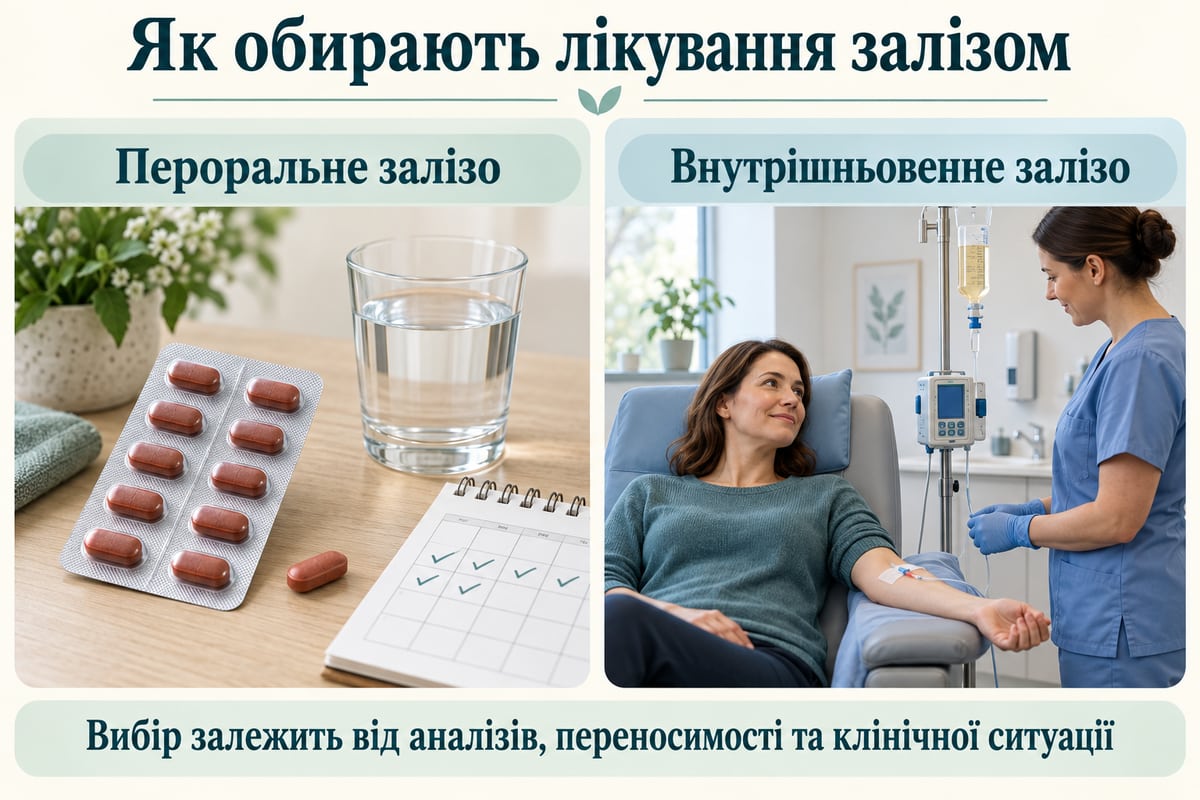 Порівняння перорального заліза та внутрішньовенної інфузії під наглядом медичної працівниці