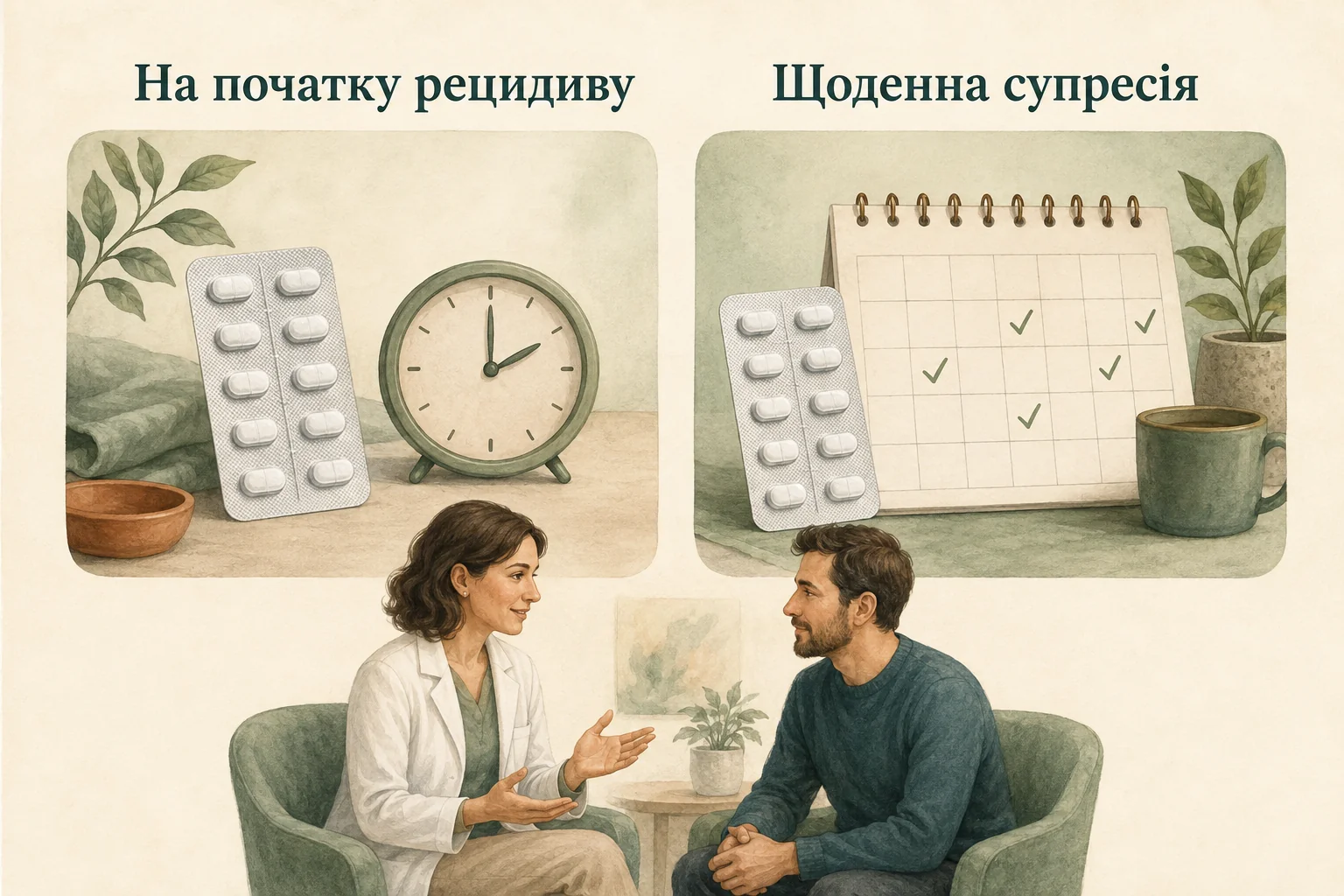 Два підходи до лікування рецидивів: на початку симптомів або щоденна супресія