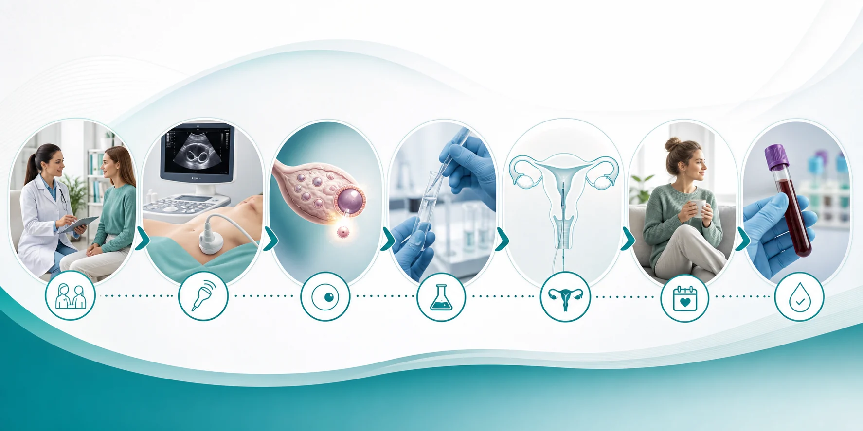 Схема циклу внутрішньоматкової інсемінації донорською спермою: консультація, обстеження, вибір донора, овуляція, підготовка сперми, ВМІ та ХГЛ