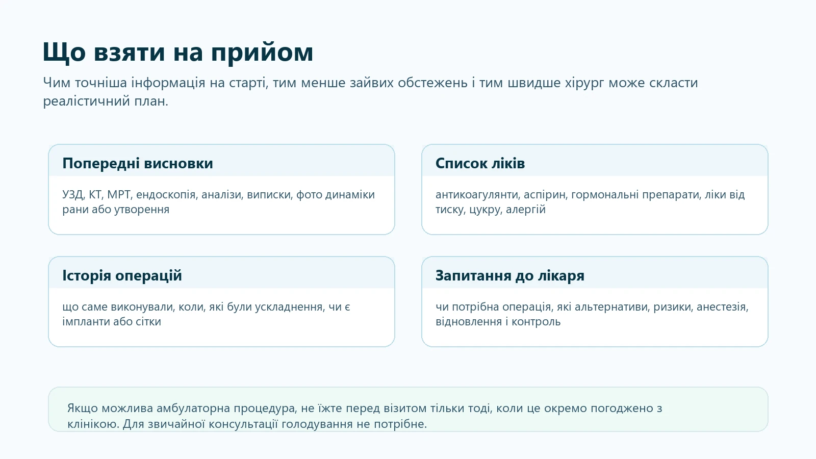 Що взяти на консультацію хірурга